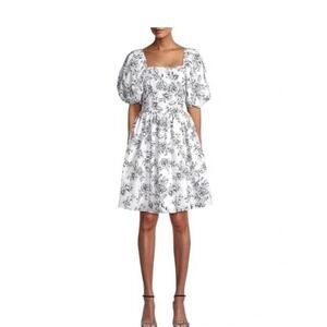 NWTRachel Parcell Size 12  Black Floral/white Cotton Puff Sleeve Retro Minidress